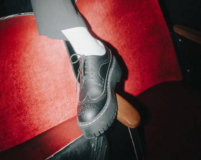 Black Double Decker Brogue Women TUK Shoes Vegan Black Double Decker Brogue Women TUK Shoes Vegan