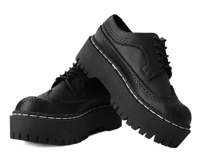 Black Double Decker Brogue Women TUK Shoes Vegan Black Double Decker Brogue Women TUK Shoes Vegan