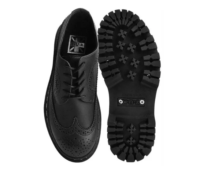 Black Double Decker Brogue Women TUK Shoes Vegan Black Double Decker Brogue Women TUK Shoes Vegan