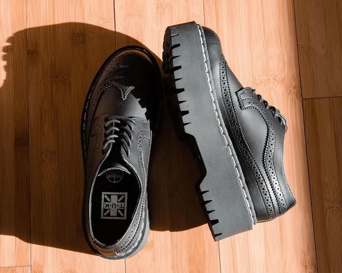 Black Double Decker Brogue Women TUK Shoes Vegan Black Double Decker Brogue Women TUK Shoes Vegan