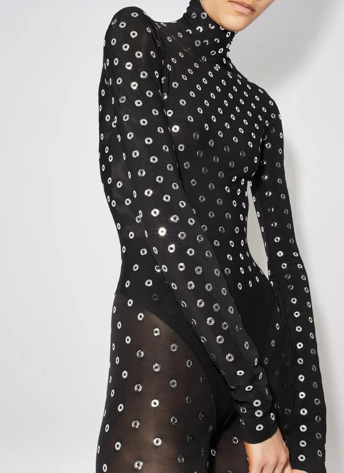 Black Eyelet Tights Women Alaa Bodysuits and Leggings