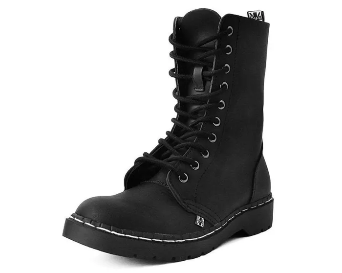 Black Faux Leather 10Eyelet Gibson Boots Men TUK Shoes Vegan
