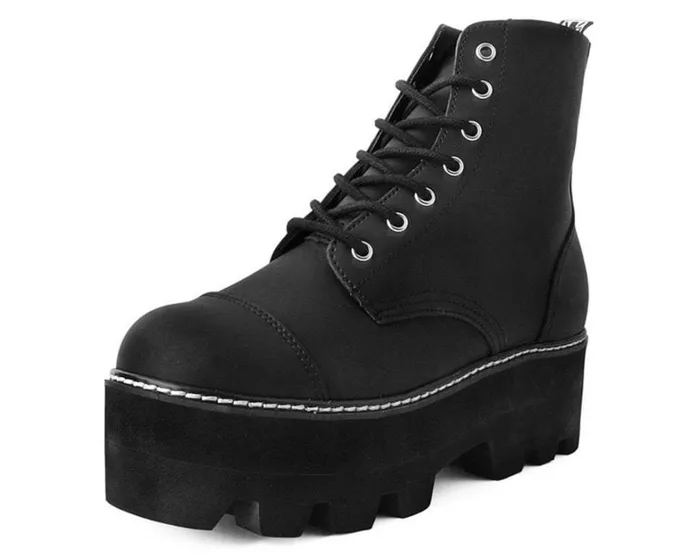 Black Faux Leather 7Eyelet Dino Lug Sole Boots Men TUK Shoes Boots