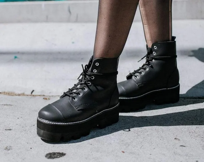 Black Faux Leather 7Eyelet Dino Lug Sole Boots Men TUK Shoes Boots