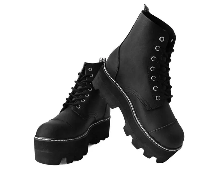 Black Faux Leather 7Eyelet Dino Lug Sole Boots Men TUK Shoes Boots