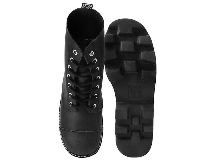 Black Faux Leather 7Eyelet Dino Lug Sole Boots Men TUK Shoes Boots