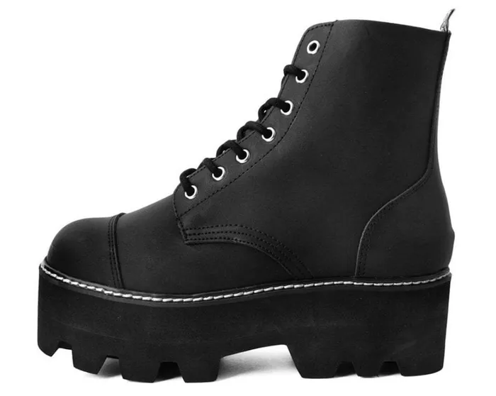 Black Faux Leather 7Eyelet Dino Lug Sole Boots Men TUK Shoes Vegan Black Faux Leather 7Eyelet Dino Lug Sole Boots Men TUK Shoes Vegan
