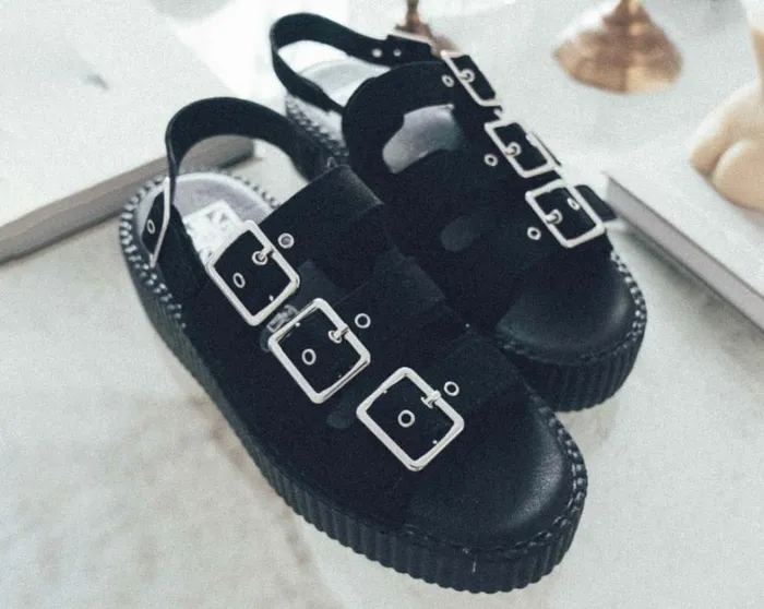 Black Faux Suede 3Buckle Mondo Sandal Women TUK Shoes Platforms Black Faux Suede 3Buckle Mondo Sandal Women TUK Shoes Platforms