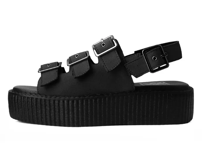 Black Faux Suede 3Buckle Mondo Sandal Women TUK Shoes Platforms Black Faux Suede 3Buckle Mondo Sandal Women TUK Shoes Platforms