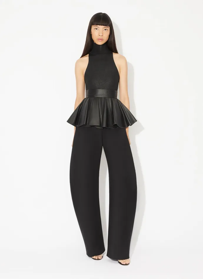 Black HIGH NECK COATED BODY Women Alaa Bodysuits and Leggings