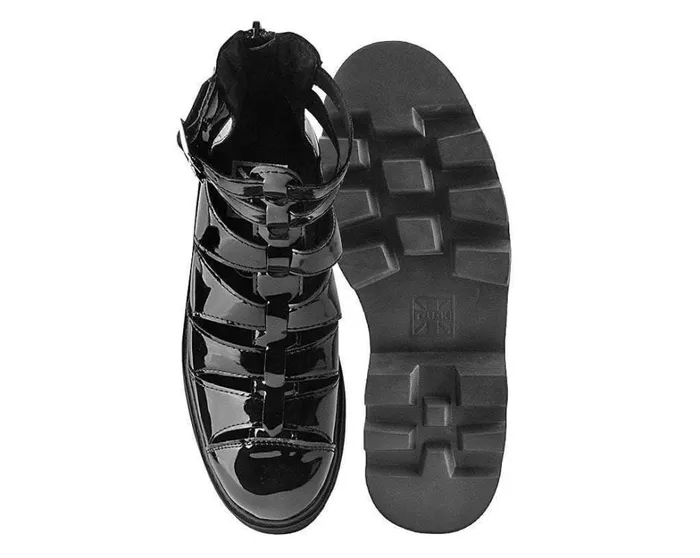 Black Patent Gladiator Dino Lug Sandal Women TUK Shoes Platforms