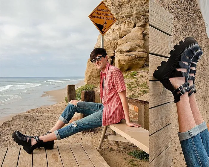 Black Patent Gladiator Dino Lug Sandal Women TUK Shoes Platforms