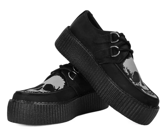 Black Satin Glow Skull Viva Mondo Creeper Men TUK Shoes Vegan