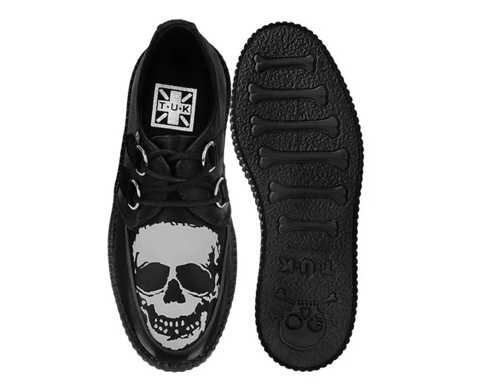 Black Satin Glow Skull Viva Mondo Creeper Men TUK Shoes Vegan