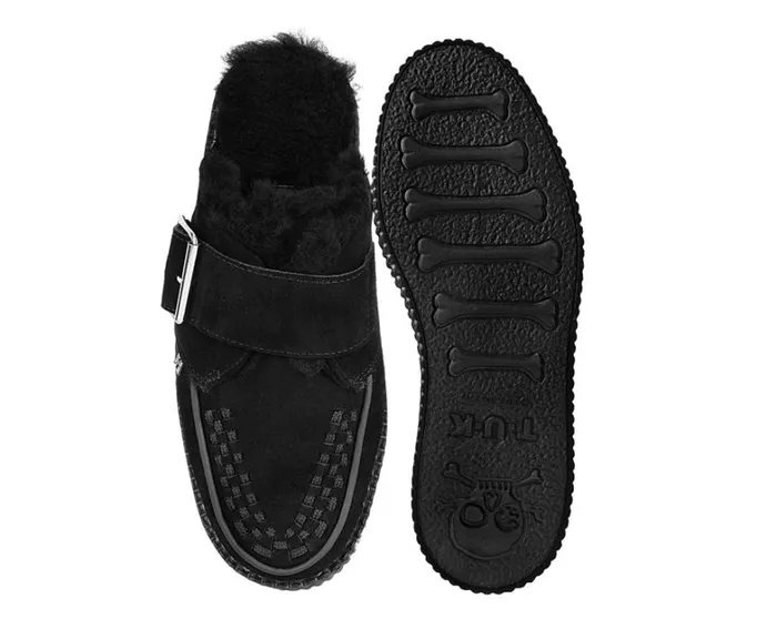 Black Suede Wool Creeper Mule Women TUK Shoes Platforms
