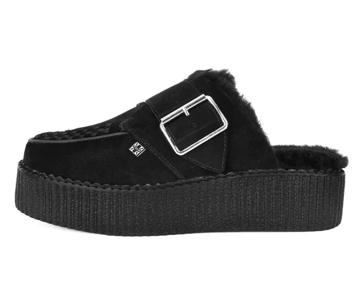Black Suede Wool Creeper Mule Women TUK Shoes Platforms
