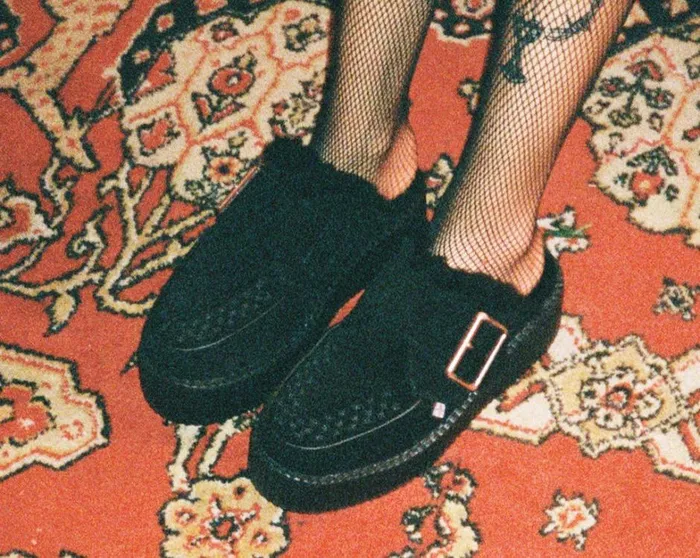 Black Suede Wool Creeper Mule Women TUK Shoes Platforms