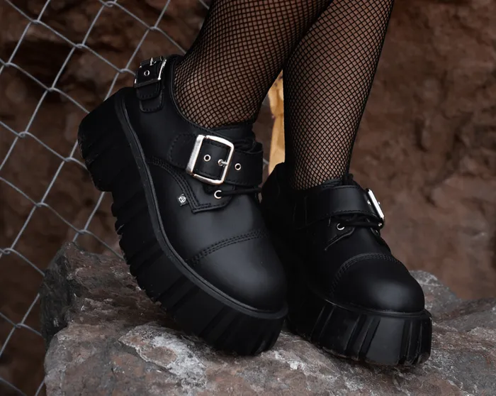 Black TUKskin 2Buckle Anarchic Airship Gibson Women TUK Shoes Vegan Black TUKskin 2Buckle Anarchic Airship Gibson Women TUK Shoes Vegan