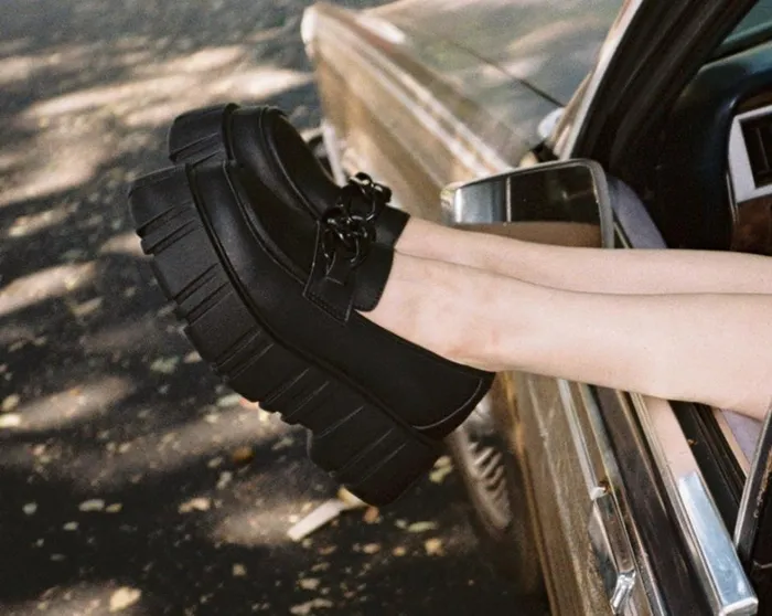 Black TUKskin Anarchic Airship Chain Loafer Women TUK Shoes Platforms Black TUKskin Anarchic Airship Chain Loafer Women TUK Shoes Platforms