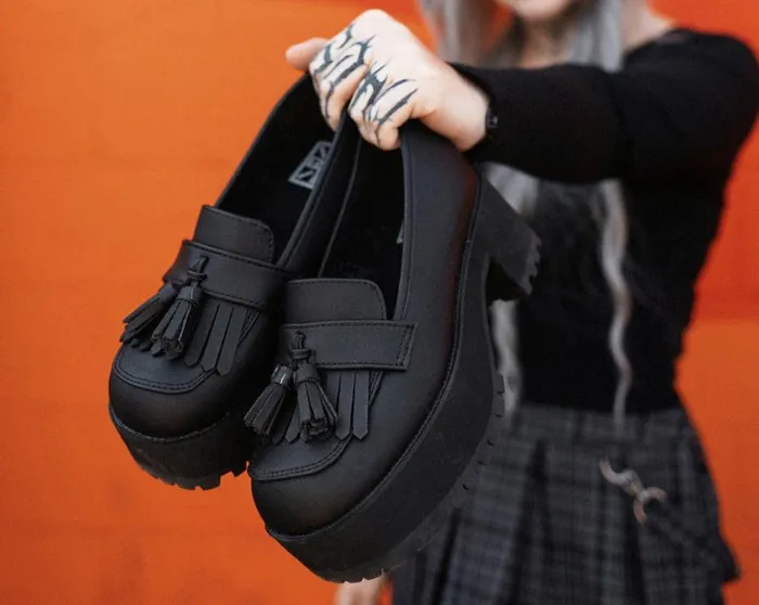 Black TUKskin Fringe Loafer Platform Women TUK Shoes Platforms Black TUKskin Fringe Loafer Platform Women TUK Shoes Platforms
