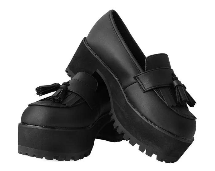 Black TUKskin Fringe Loafer Platform Women TUK Shoes Platforms Black TUKskin Fringe Loafer Platform Women TUK Shoes Platforms