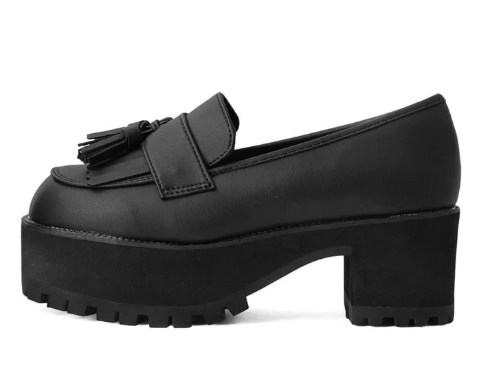Black TUKskin Fringe Loafer Platform Women TUK Shoes Platforms Black TUKskin Fringe Loafer Platform Women TUK Shoes Platforms