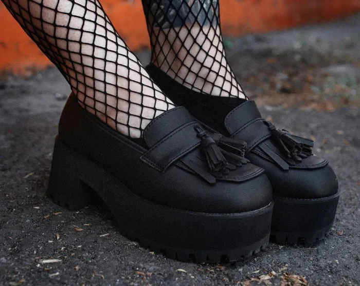 Black TUKskin Fringe Loafer Platform Women TUK Shoes Platforms Black TUKskin Fringe Loafer Platform Women TUK Shoes Platforms