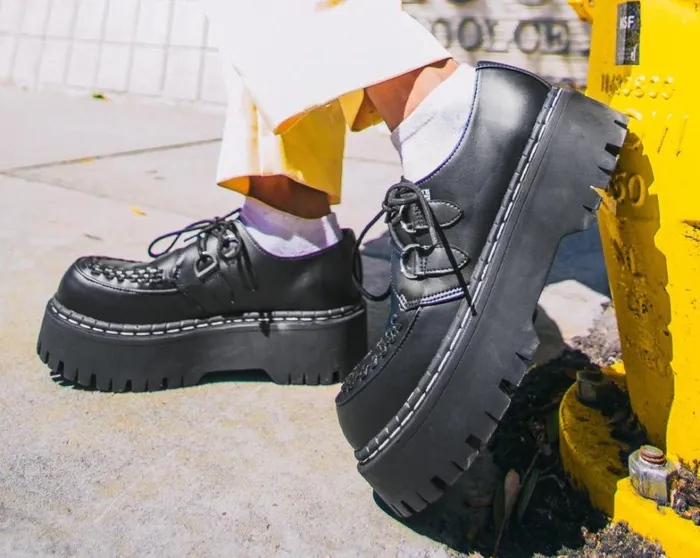 Black TUKskin Interlace Double Decker Creeper Women TUK Shoes Vegan Black TUKskin Interlace Double Decker Creeper Women TUK Shoes Vegan