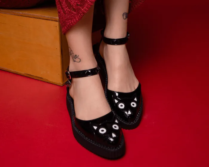 Black TUKskin Pointed Kitty Face Sandal Women TUK Shoes Mary Janes Black TUKskin Pointed Kitty Face Sandal Women TUK Shoes Mary Janes