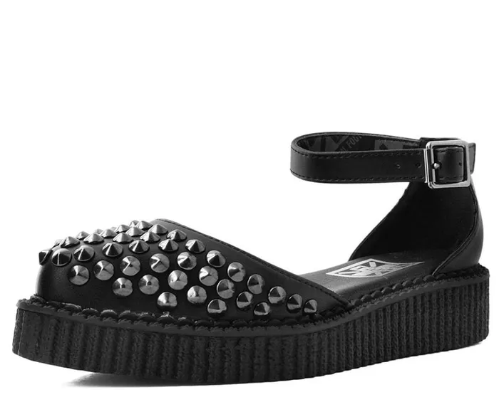 Black TUKskin Pointed Spike Studded Ankle Strap Sandals Women TUK Shoes Sandals Black TUKskin Pointed Spike Studded Ankle Strap Sandals Women TUK Shoes Sandals