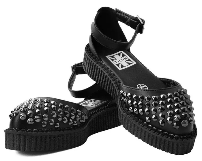 Black TUKskin Pointed Spike Studded Ankle Strap Sandals Women TUK Shoes Sandals Black TUKskin Pointed Spike Studded Ankle Strap Sandals Women TUK Shoes Sandals