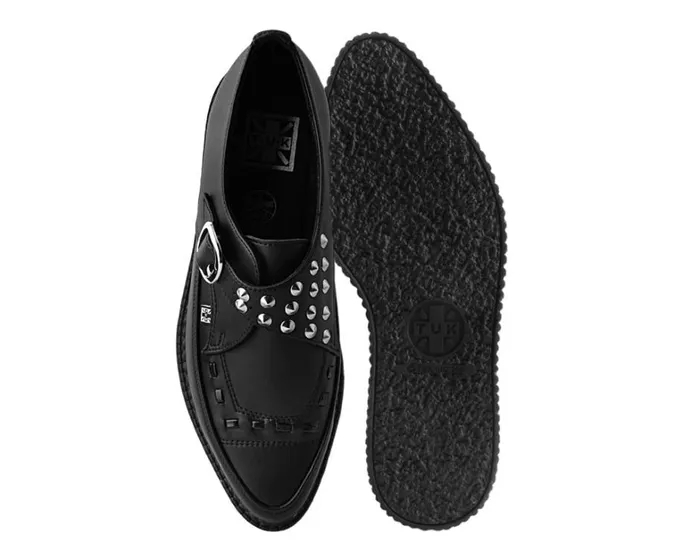 Black TUKskin Studded Buckle Pointed Creeper Women TUK Shoes Vegan