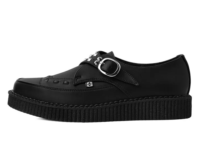 Black TUKskin Studded Buckle Pointed Creeper Women TUK Shoes Vegan