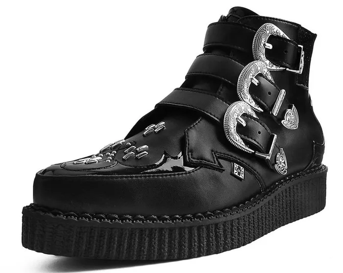 Black TUKskin Western Vegan 3Buckle Pointed Creeper Boots Men TUK Shoes Boots