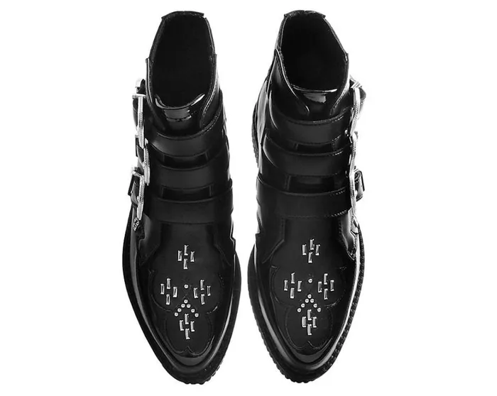 Black TUKskin Western Vegan 3Buckle Pointed Creeper Boots Men TUK Shoes Vegan Black TUKskin Western Vegan 3Buckle Pointed Creeper Boots Men TUK Shoes Vegan