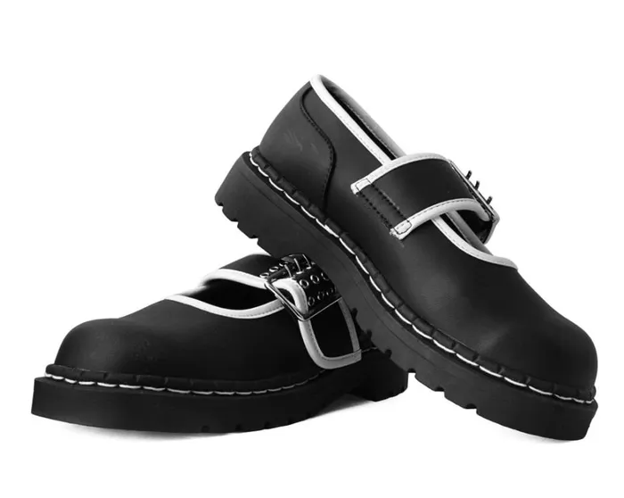 Black TUKskin White Trim 3Prong Anarchic Mary Jane Women TUK Shoes Mary Janes Black TUKskin White Trim 3Prong Anarchic Mary Jane Women TUK Shoes Mary Janes