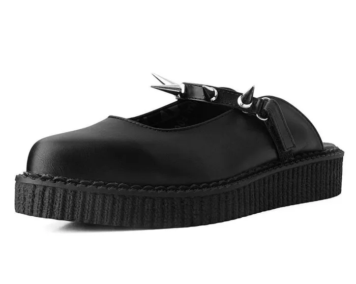 Black Vegan Tukskin Spike Strap Pointed Mule Creeper Shoe Women TUK Shoes Mary Janes Black Vegan Tukskin Spike Strap Pointed Mule Creeper Shoe Women TUK Shoes Mary Janes