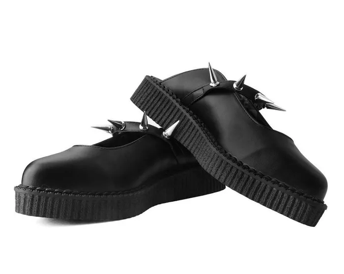 Black Vegan Tukskin Spike Strap Pointed Mule Creeper Shoe Women TUK Shoes Mary Janes Black Vegan Tukskin Spike Strap Pointed Mule Creeper Shoe Women TUK Shoes Mary Janes