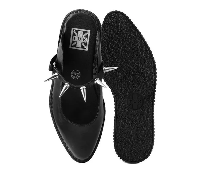 Black Vegan Tukskin Spike Strap Pointed Mule Creeper Shoe Women TUK Shoes Mary Janes Black Vegan Tukskin Spike Strap Pointed Mule Creeper Shoe Women TUK Shoes Mary Janes