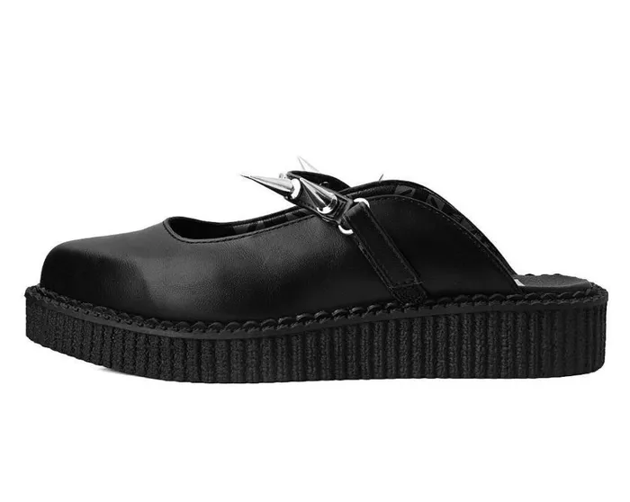 Black Vegan Tukskin Spike Strap Pointed Mule Creeper Shoe Women TUK Shoes Mary Janes Black Vegan Tukskin Spike Strap Pointed Mule Creeper Shoe Women TUK Shoes Mary Janes
