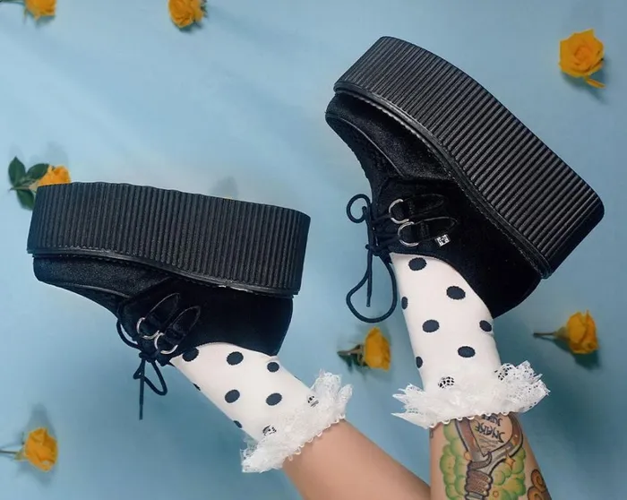 Black Velvet Stratocreeper Women TUK Shoes Platforms Black Velvet Stratocreeper Women TUK Shoes Platforms