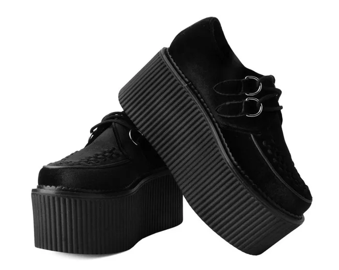 Black Velvet Stratocreeper Women TUK Shoes Platforms Black Velvet Stratocreeper Women TUK Shoes Platforms