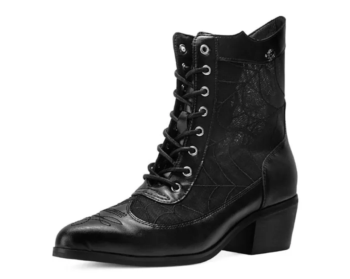 Black Victorian Mesh Spiderweb Boot Women TUK Shoes Boots