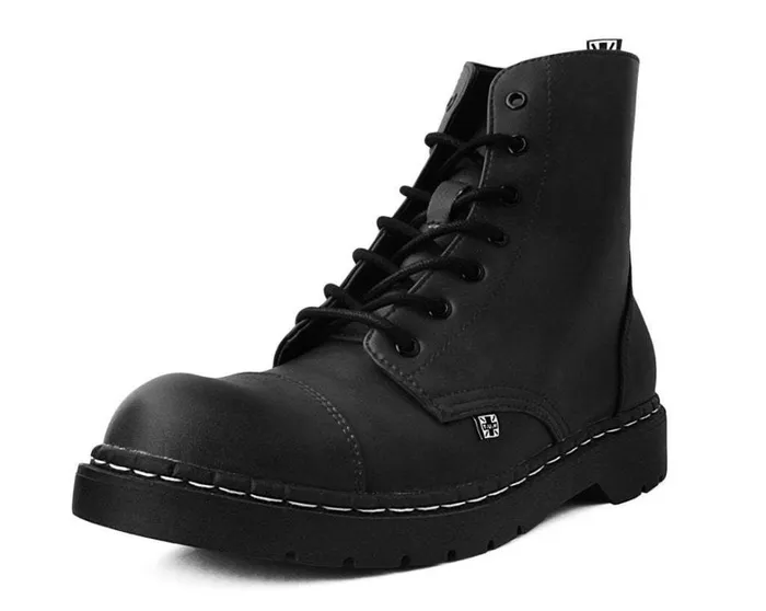 Black Waxy 7Eye Capped Toe Boot Women TUK Shoes Boots
