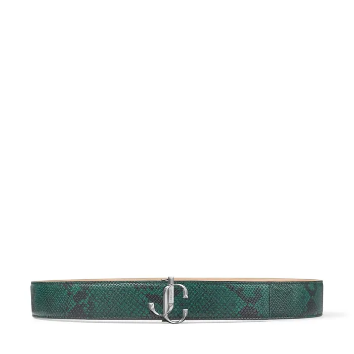 Blaire Pine Snake Printed Leather Belt With Jc Emblem Pine Men JIMMY CHOO Belts Blaire Pine Snake Printed Leather Belt With Jc Emblem Pine Men JIMMY CHOO Belts
