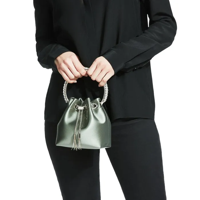 Bon Bon Cactus Satin Handbag With CrystalEmbellished Metal Handle Cactus Women JIMMY CHOO Evening Bags