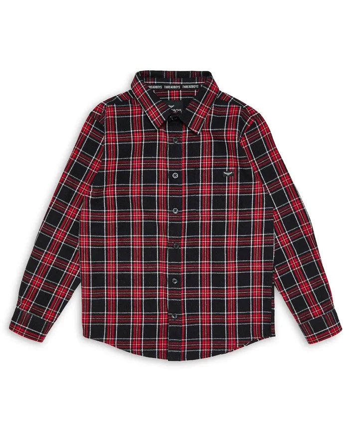 Boys Black Check Flannel Long Sleeve Shirt Black Threadbare Shirts Boys Black Check Flannel Long Sleeve Shirt Black Threadbare Shirts