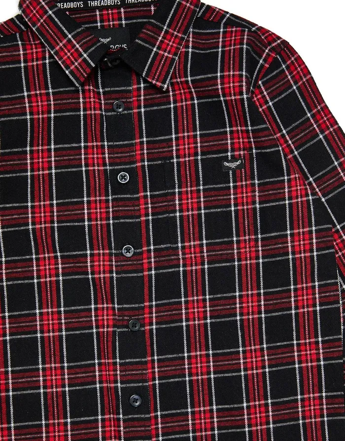 Boys Black Check Flannel Long Sleeve Shirt Black Threadbare Shirts Boys Black Check Flannel Long Sleeve Shirt Black Threadbare Shirts