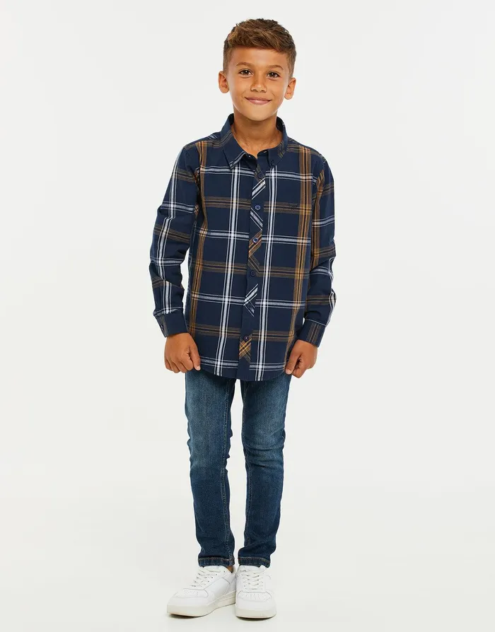 Boys Dark Blue Check Long Sleeve Shirt Dark Blue Threadbare Shirts Boys Dark Blue Check Long Sleeve Shirt Dark Blue Threadbare Shirts