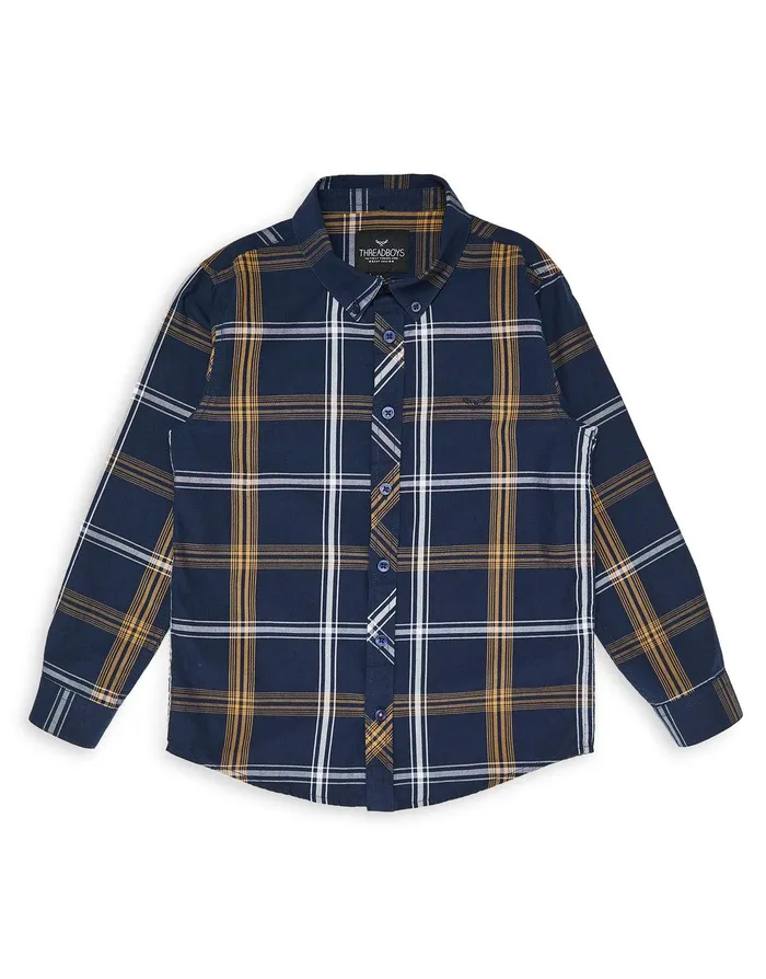 Boys Dark Blue Check Long Sleeve Shirt Dark Blue Threadbare Shirts Boys Dark Blue Check Long Sleeve Shirt Dark Blue Threadbare Shirts